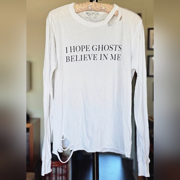 Wildfox Tops - Wildfox "I Hope Ghosts Believe In Me" White Long Sleeve Tee